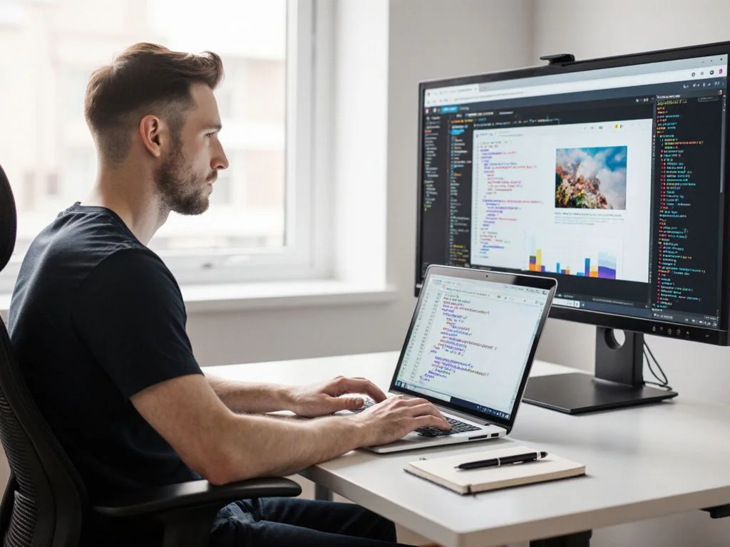 Kodowanie na laptopie przy biurku - edytor HTML online