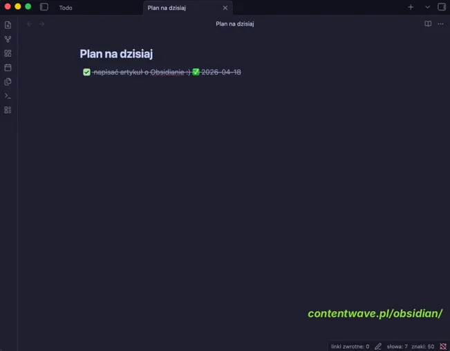 Widok programu Obsidian